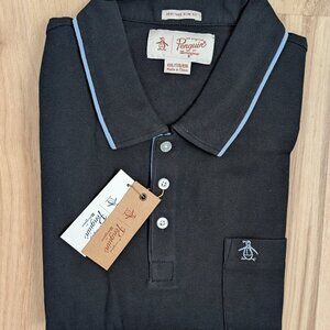 NWT Original Penguin Heritage Slim Fit Polo True Black with Blue trim XXL